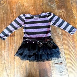 Random Hearts Long Sleeve Dress.  Purple / Black Size 3.